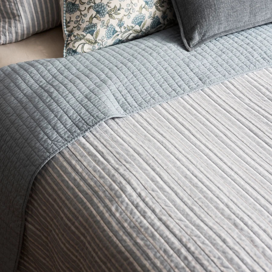 SINCLAIR BLUE STRIPE QUILTED COVERLET