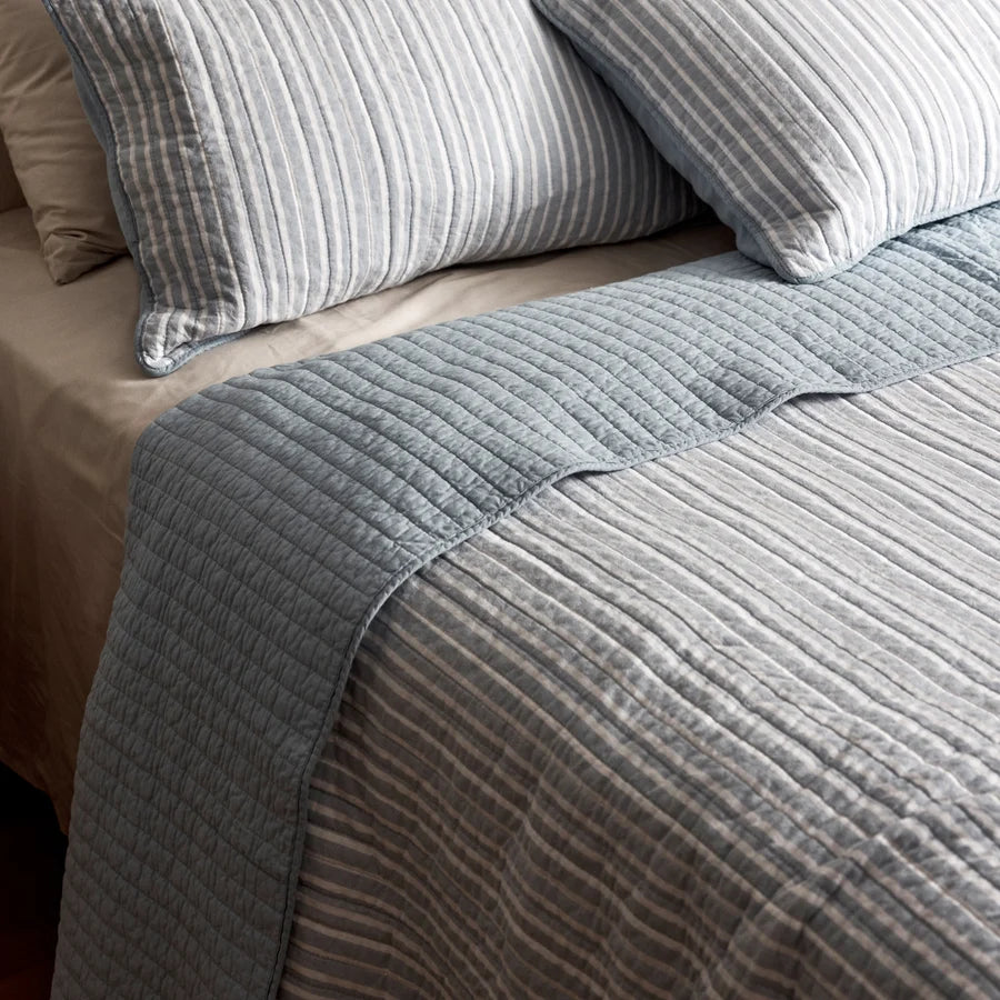 SINCLAIR BLUE STRIPE QUILTED COVERLET