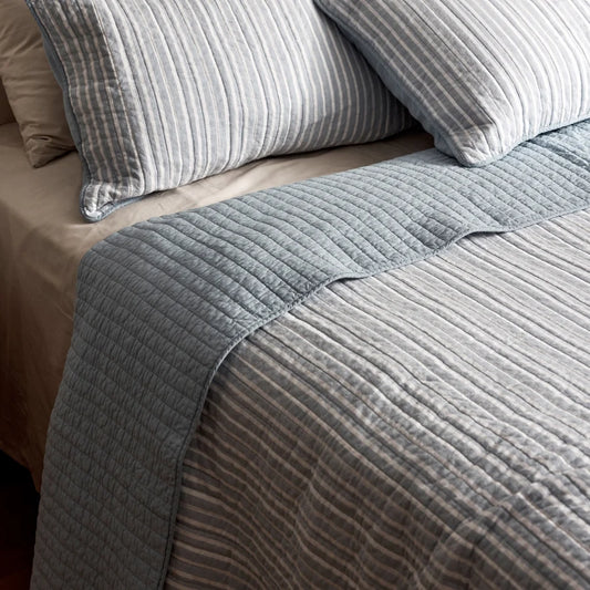 SINCLAIR BLUE STRIPE QUILTED COVERLET