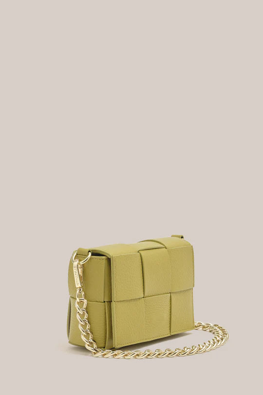 Margot Mini Pistachio Leather Woven Bag