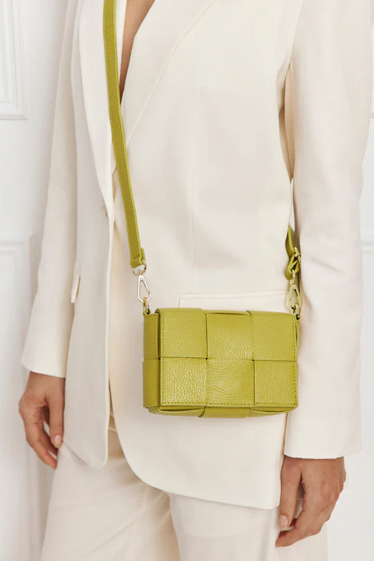 Margot Mini Pistachio Leather Woven Bag