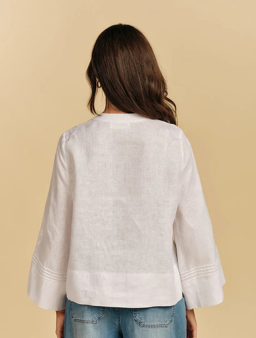 Maria Embroidered Linen Shirt White