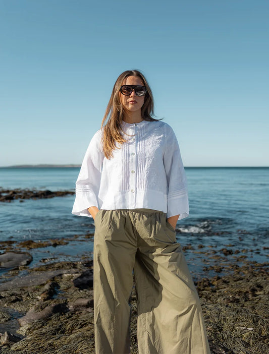 Maria Embroidered Linen Shirt White