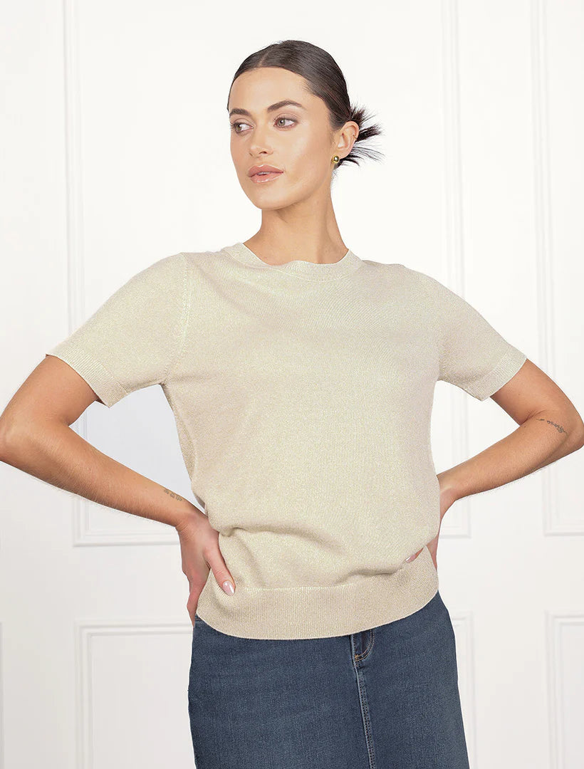 Melanie Short Sleeve Sparkle Knit Gold