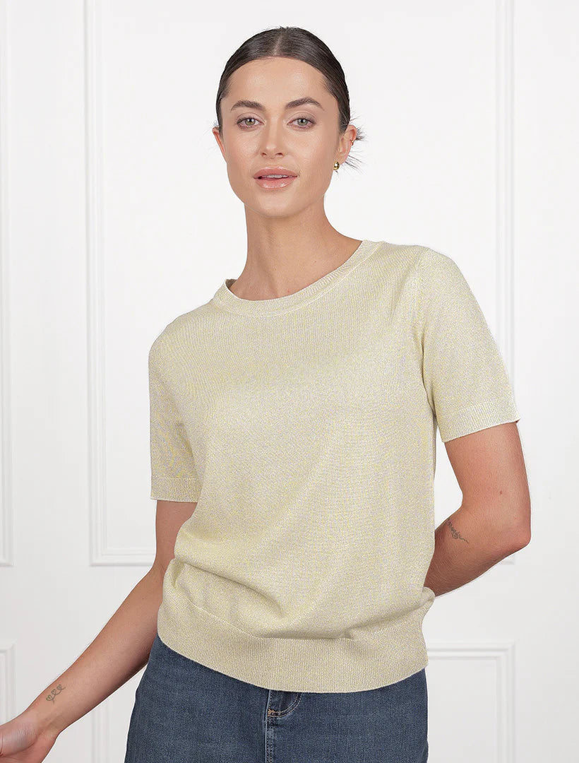 Melanie Short Sleeve Sparkle Knit Gold