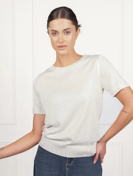 Melanie Short Sleeve Sparkle Knit Silver