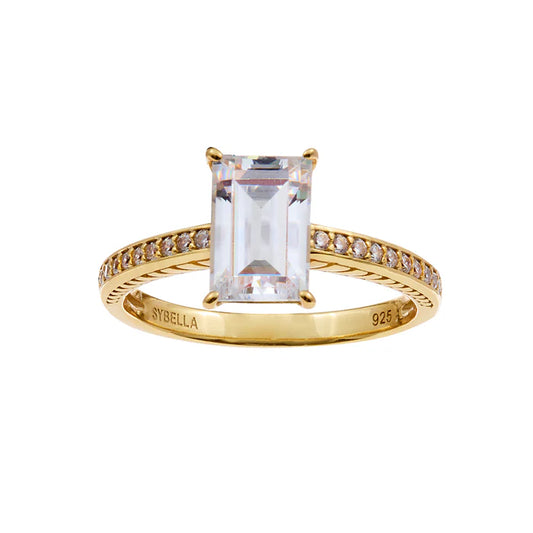 Paisley Gold Plate Clear CZ Baguette Ring