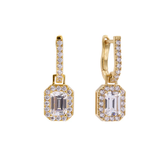 Paloma Gold Plated Emerald Cut Cubic Zirconia Dress Earrings