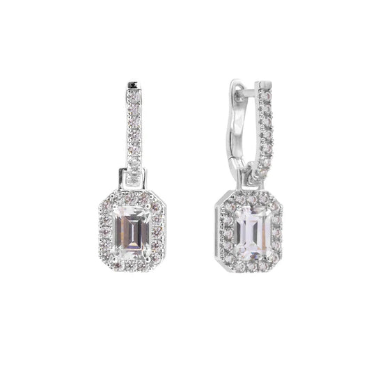 Paloma Sterling Silver Emerald Cut Cubic Zirconia Dress Earrings