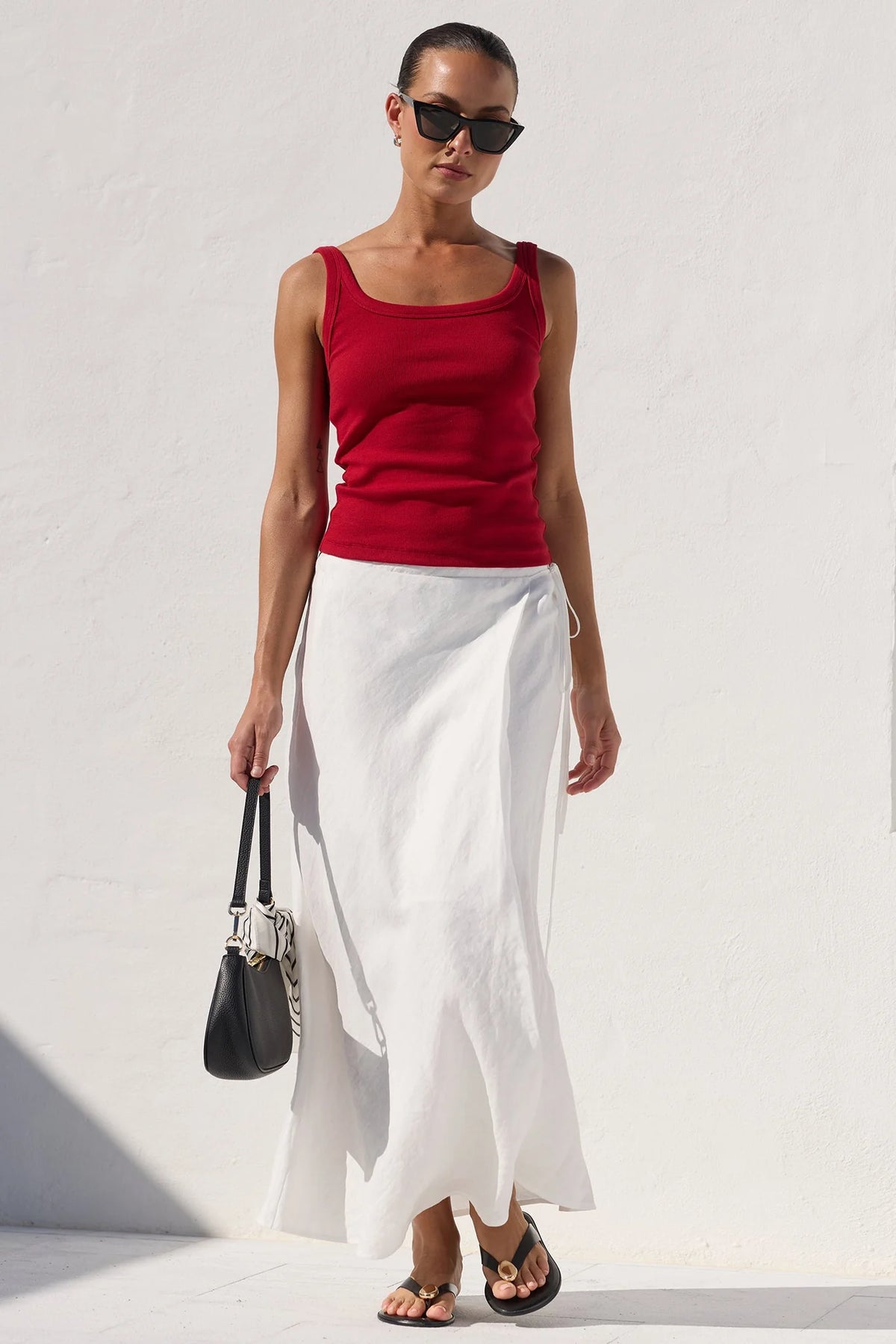 Sail White Linen Wrap Bias Maxi Skirt