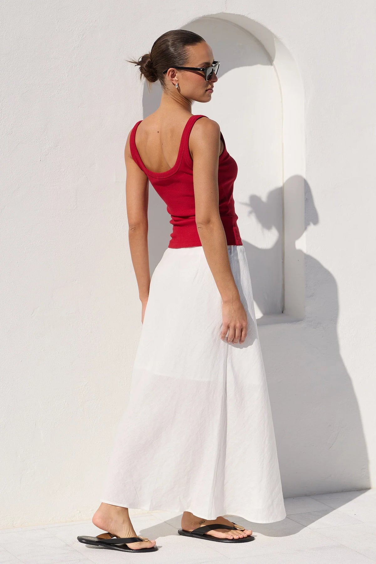 Sail White Linen Wrap Bias Maxi Skirt