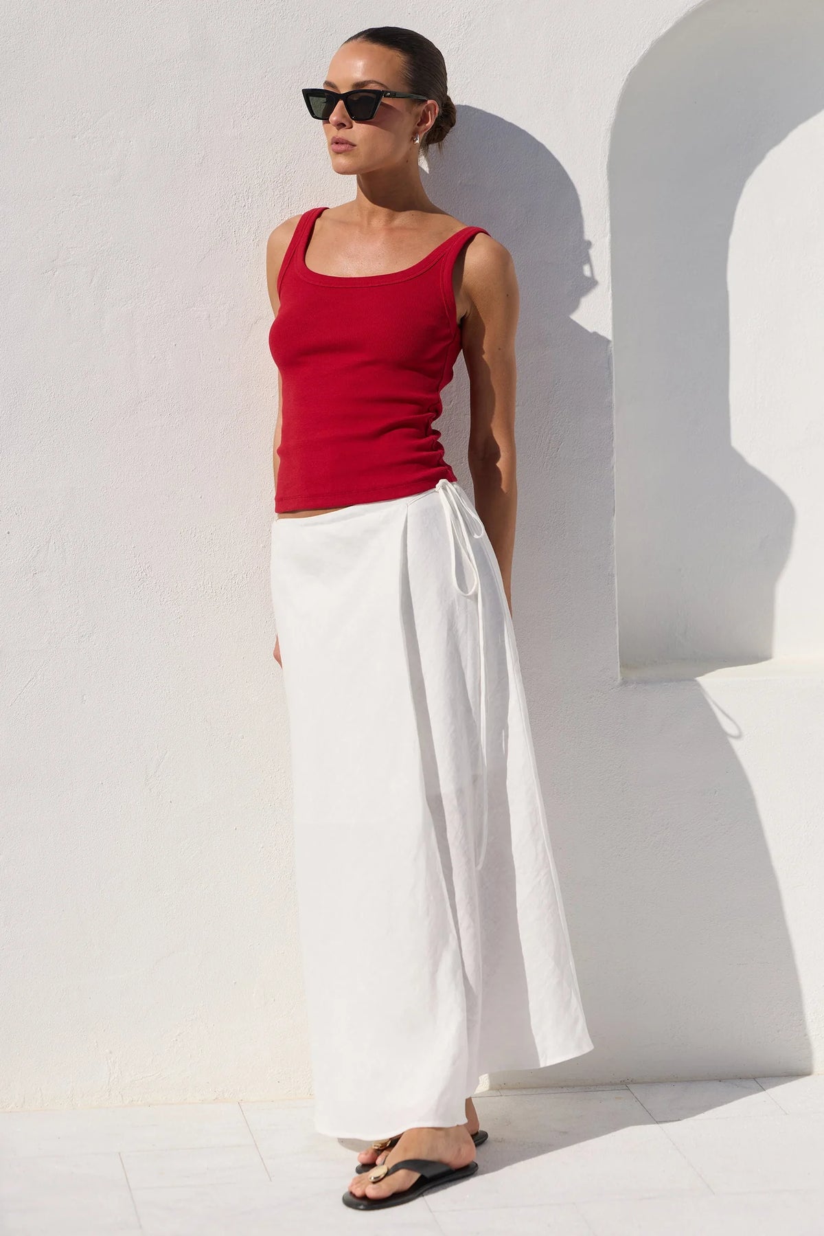 Sail White Linen Wrap Bias Maxi Skirt