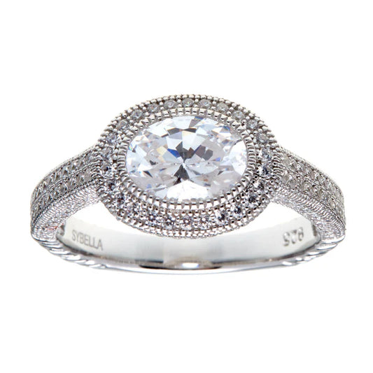 Nicole Rhodium Micro Pave Oval Cubic Zirconia Ring - Size 6