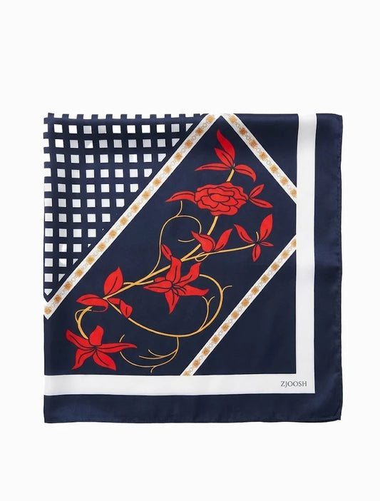 Square Scarf Navy and Red Floral