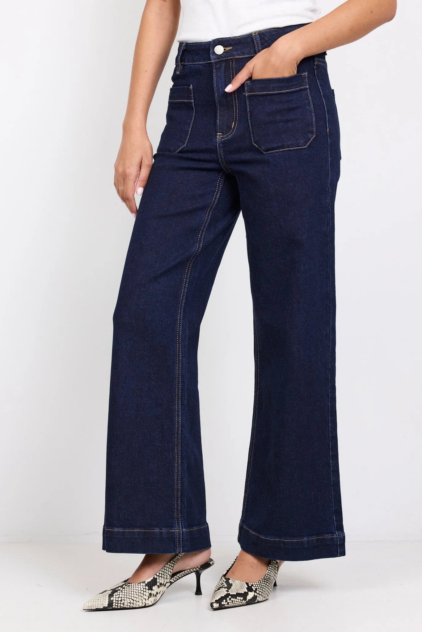 Zoey Indigo Petite High Rise Wide Leg Pocket Jean