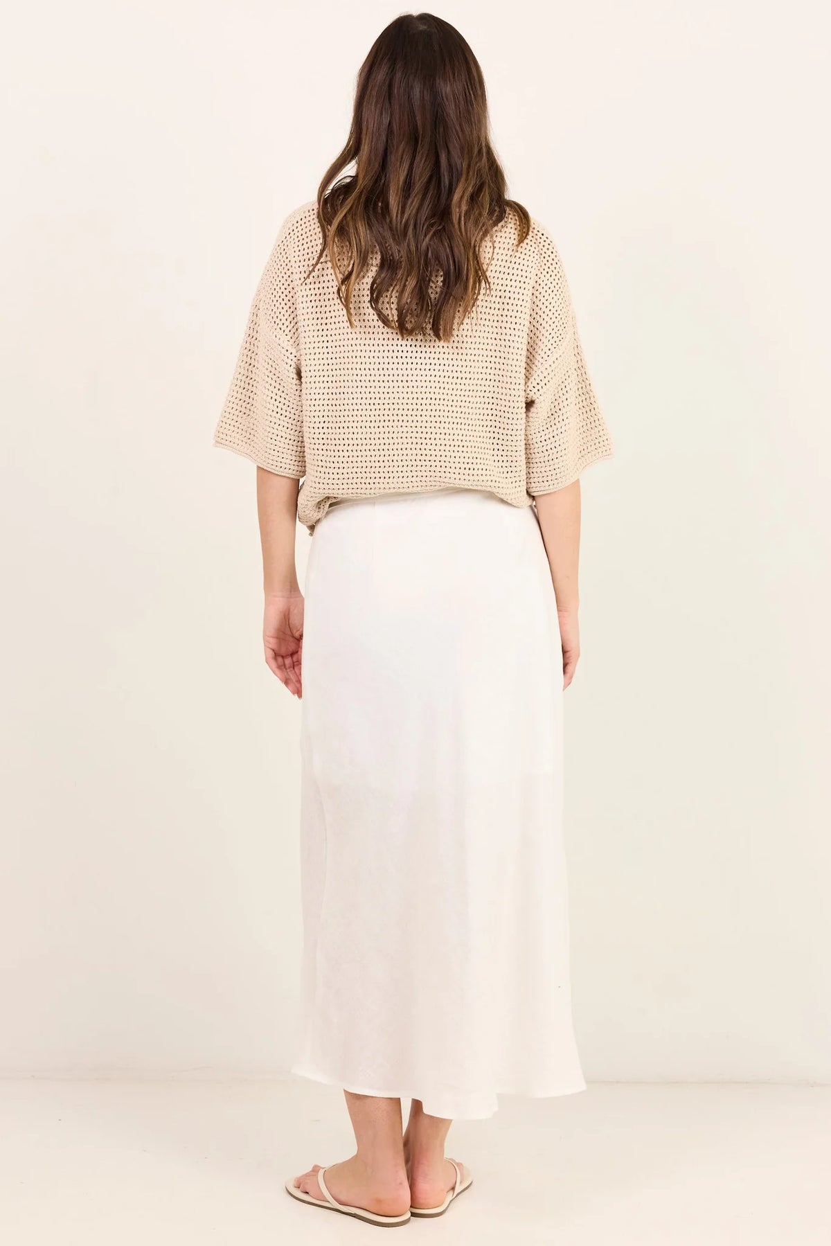 Sail White Linen Wrap Bias Maxi Skirt