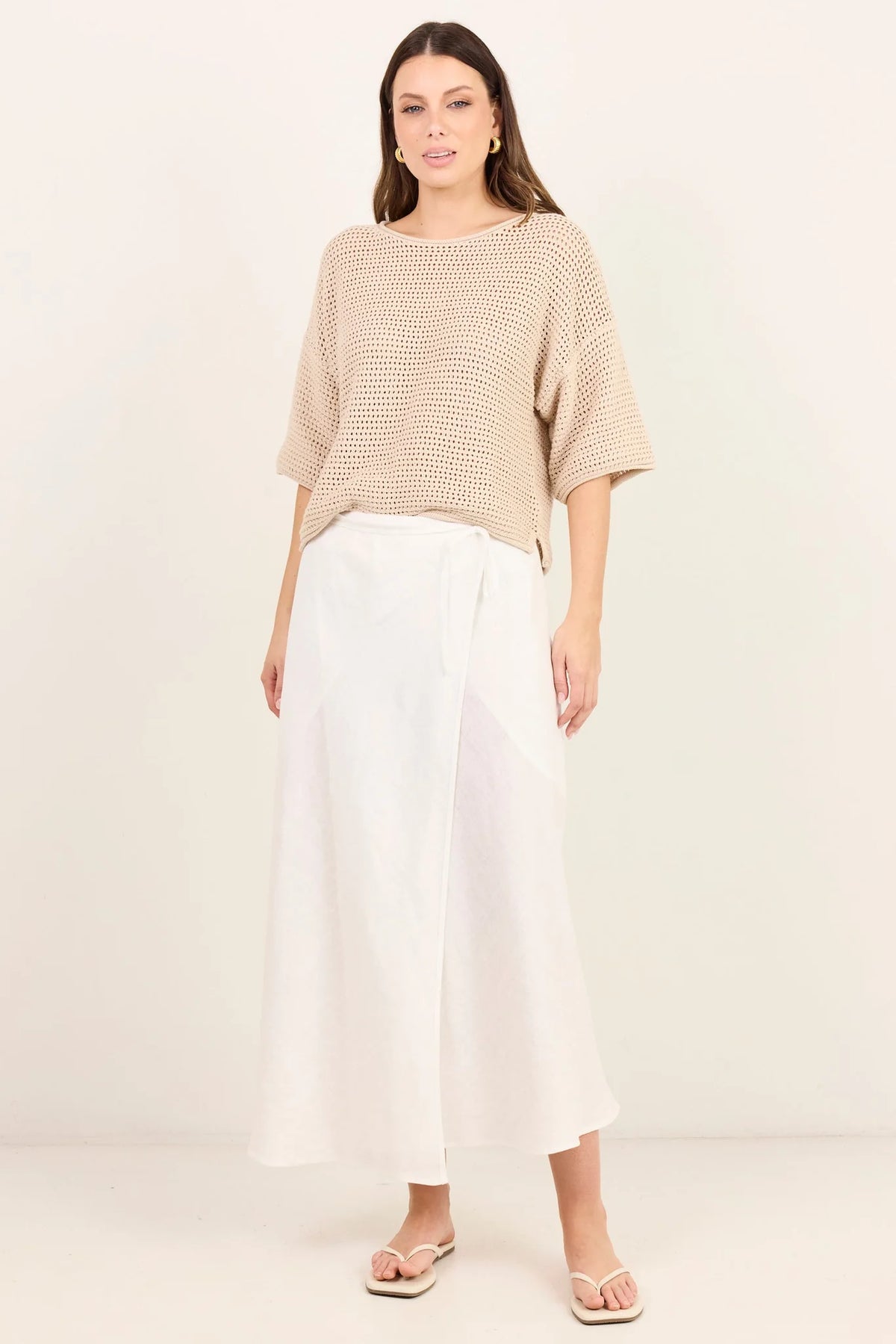 Sail White Linen Wrap Bias Maxi Skirt