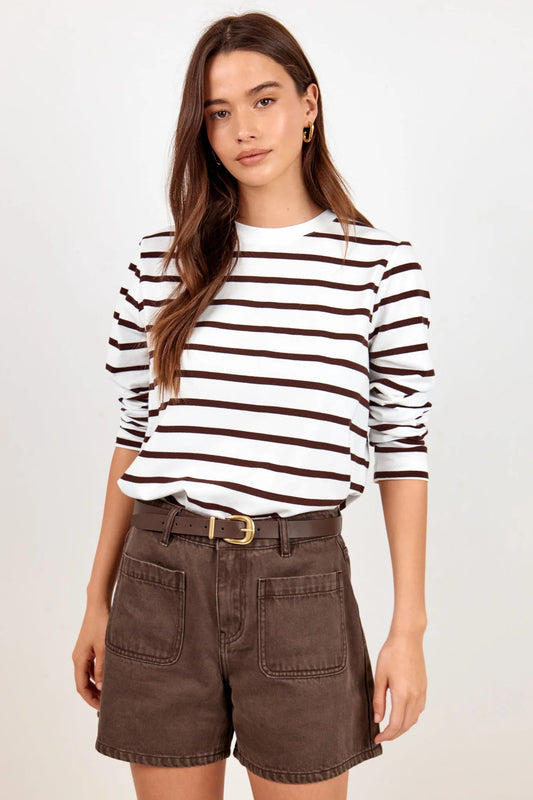 Tether Chocolate White Stripe LS Boxy Tee