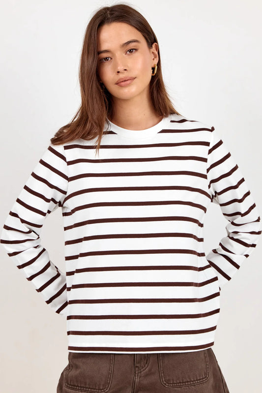 Tether Chocolate White Stripe LS Boxy Tee