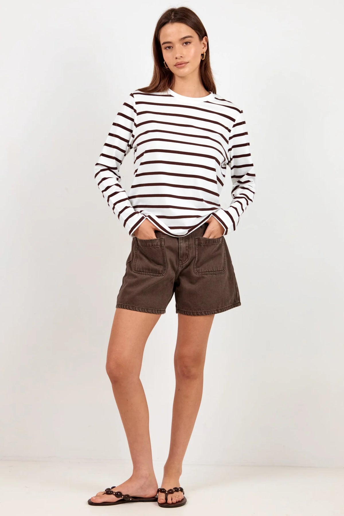 Tether Chocolate White Stripe LS Boxy Tee