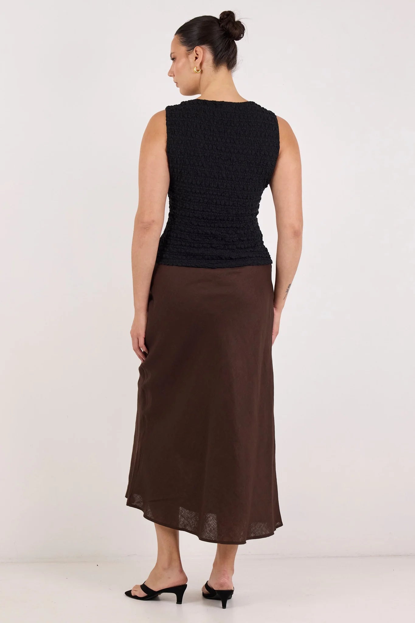 Bliss Dark Chocolate Linen Bias Midi Skirt