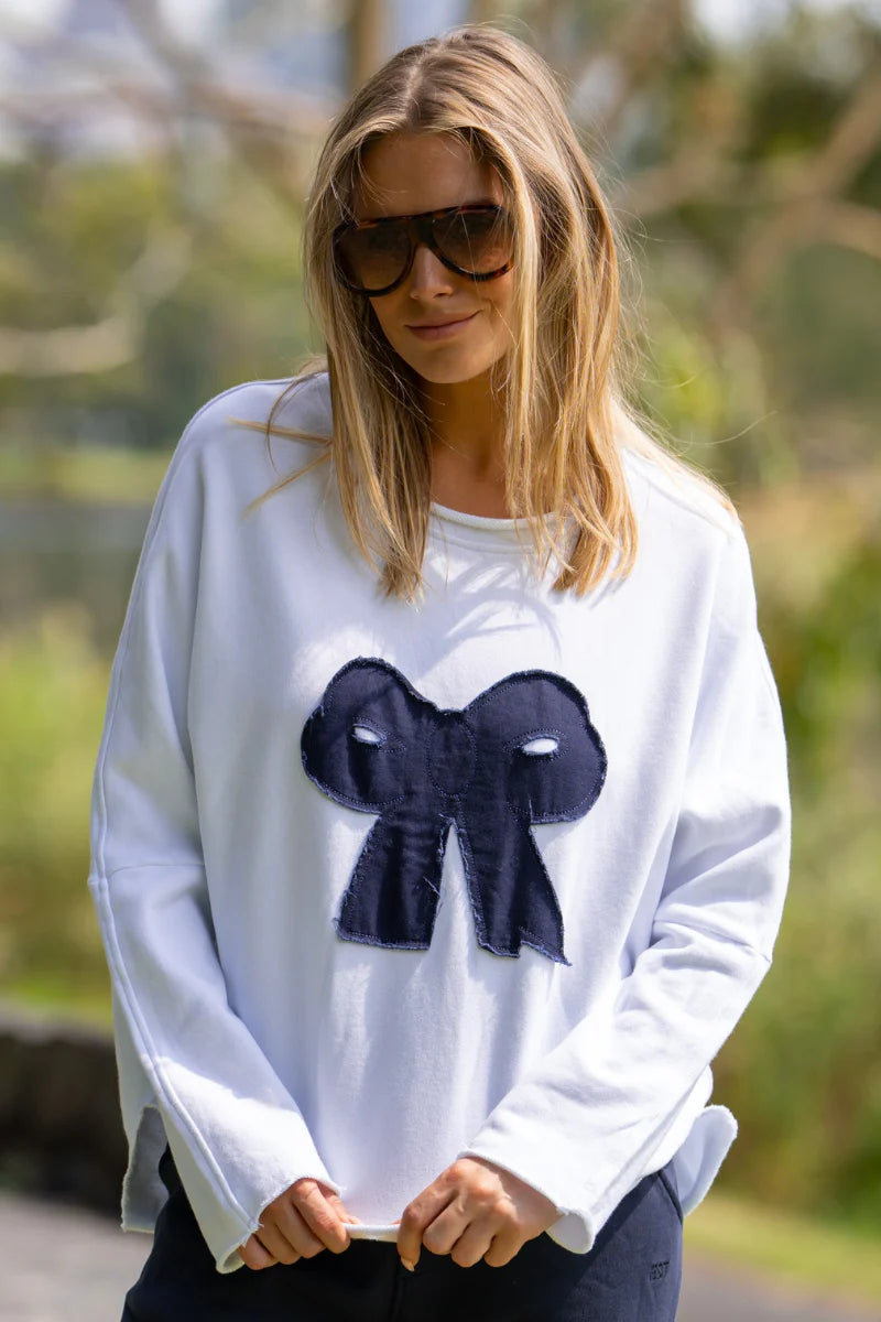 Raw Sweatshirt Bow - White/Navy