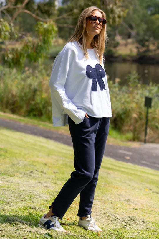 Raw Sweatshirt Bow - White/Navy