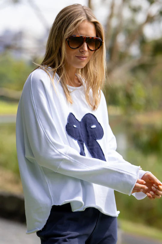 Raw Sweatshirt Bow - White/Navy