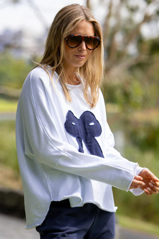 Raw Sweatshirt Bow - White/Navy