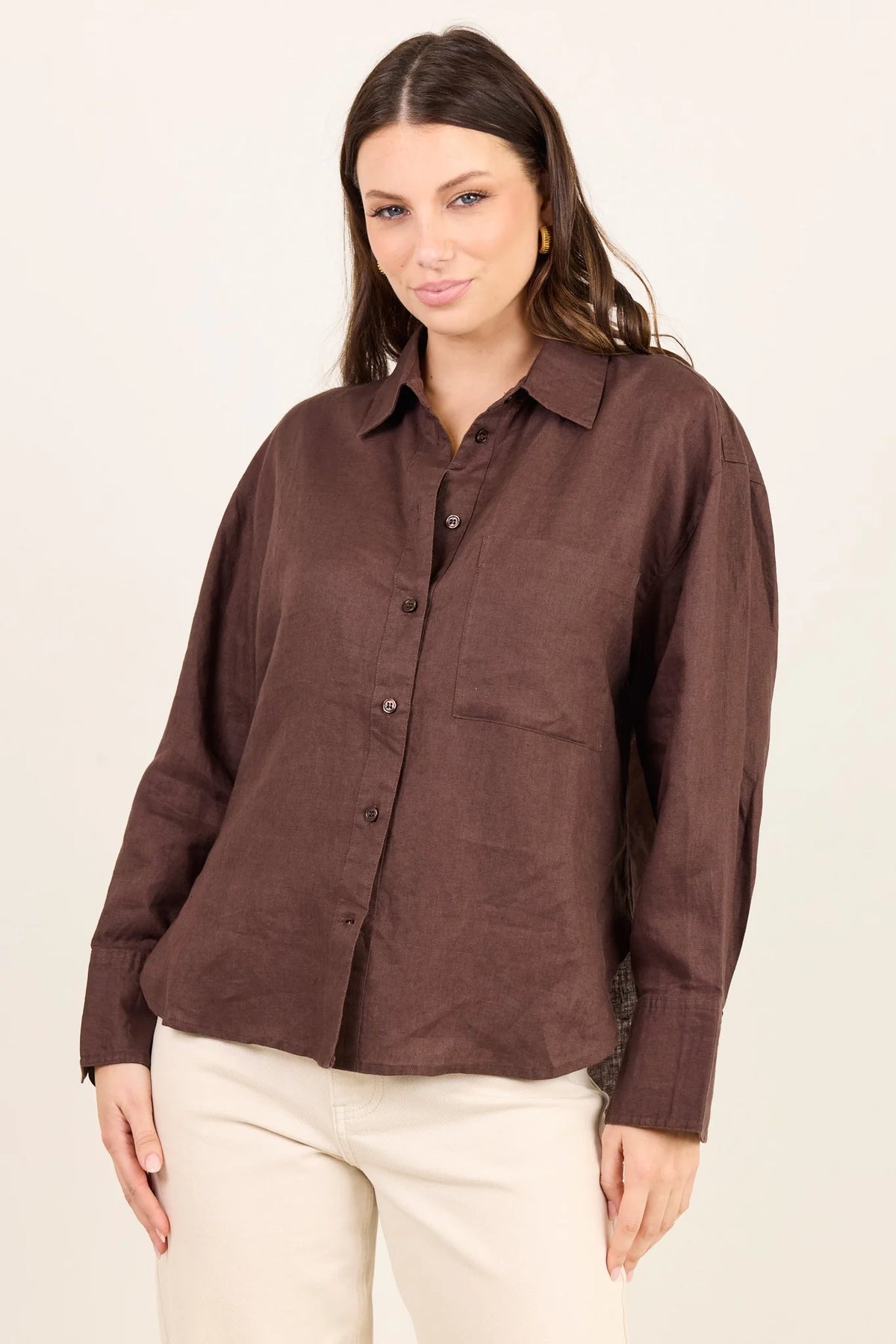 Uplifted Dark Chocolate Linen Oversized Shirt