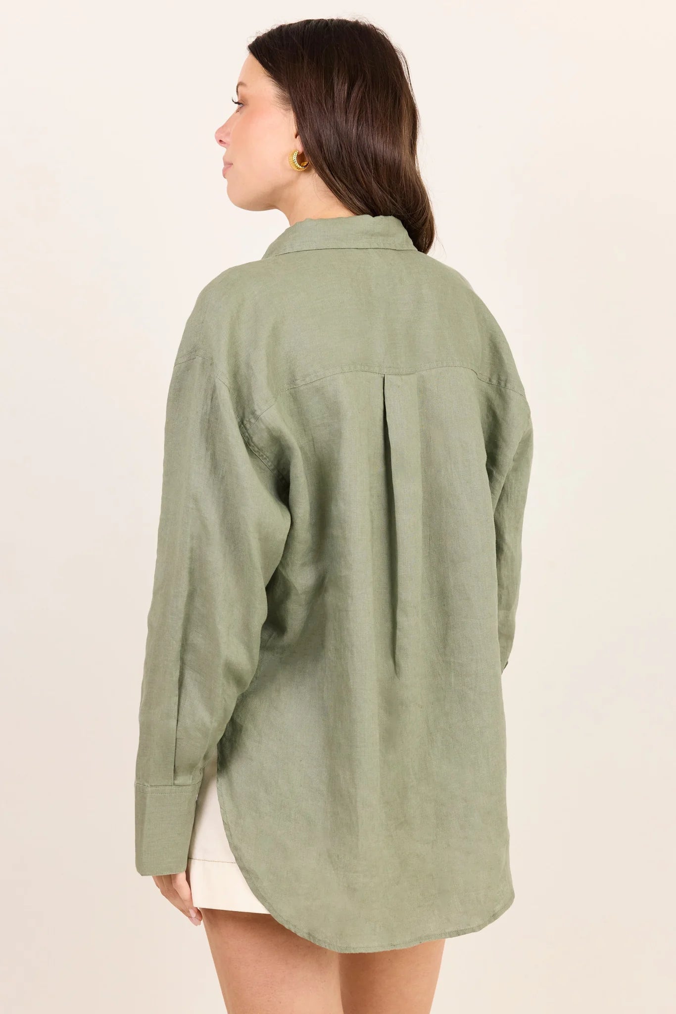 Uplifted Soft Khaki Linen Oversized Shirt