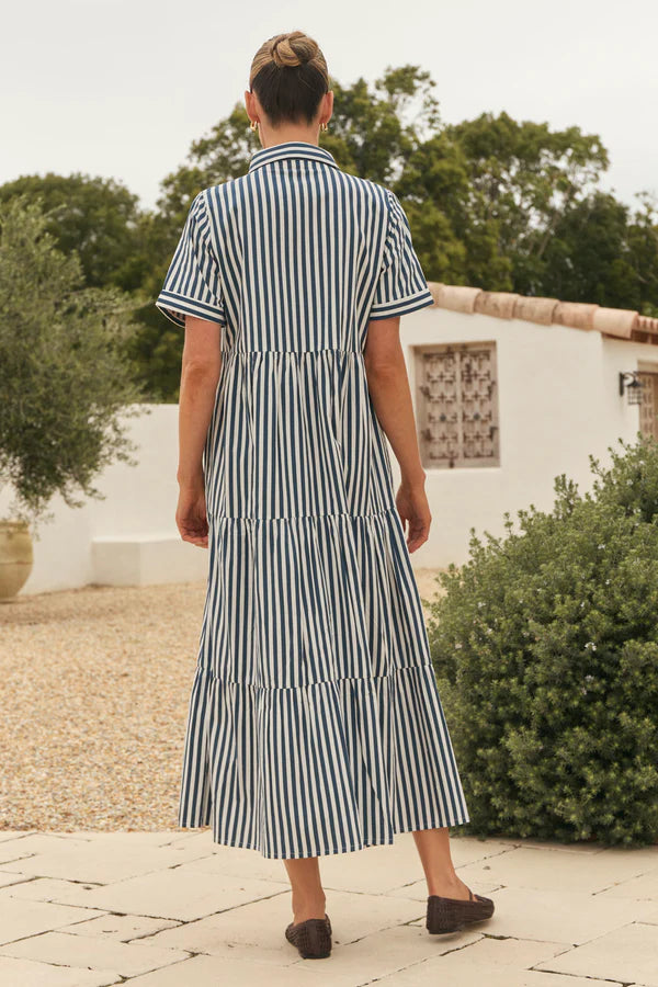 Winslow Button-Through Dress in Navy Stripe