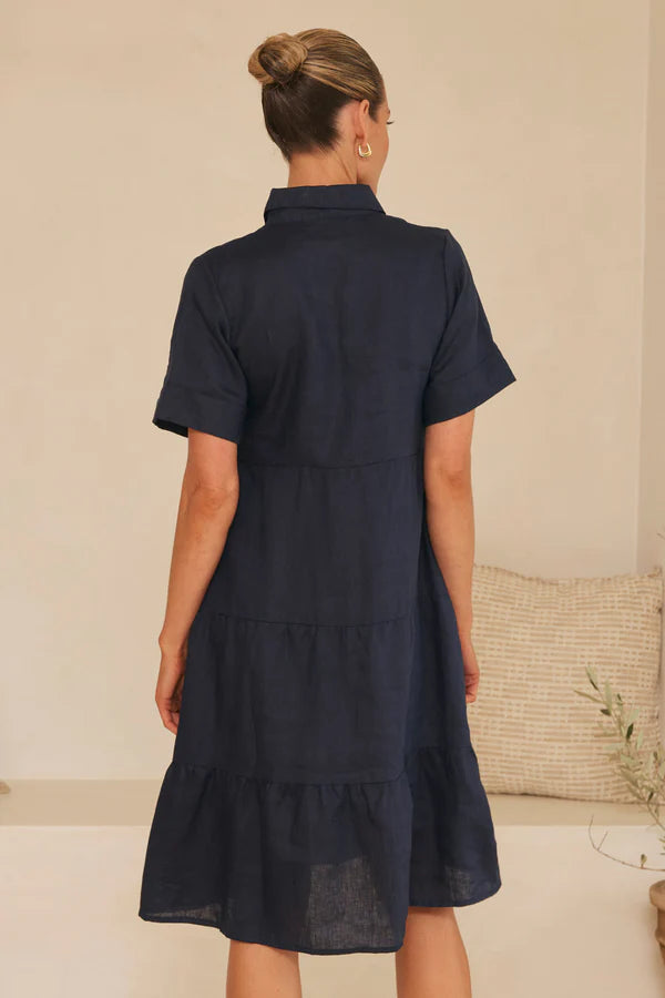 Winslow Linen Knee-Length Dress in Navy