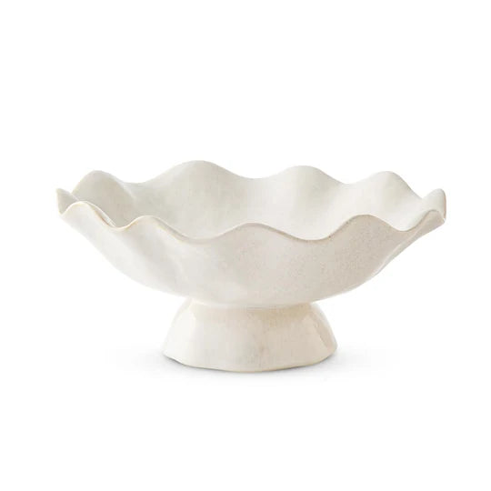 Wavy Ivory Reactive Pedestal Bowl