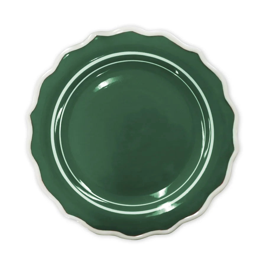 BELLE GREEN/WHITE HANDPAINTED DINNER PLATE
