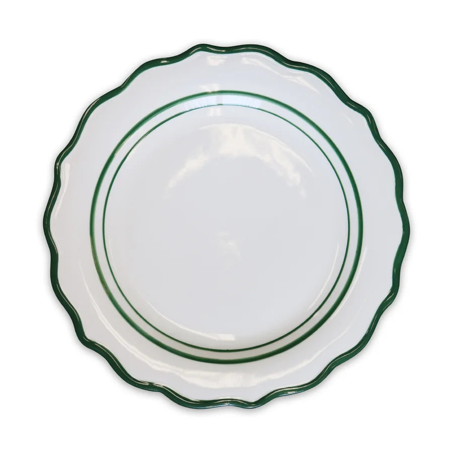 BELLE WHITE/GREEN HANDPAINTED DINNER PLATE