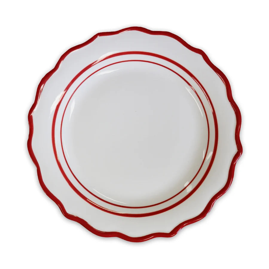Belle White/Red Handpainted Dinner Plate