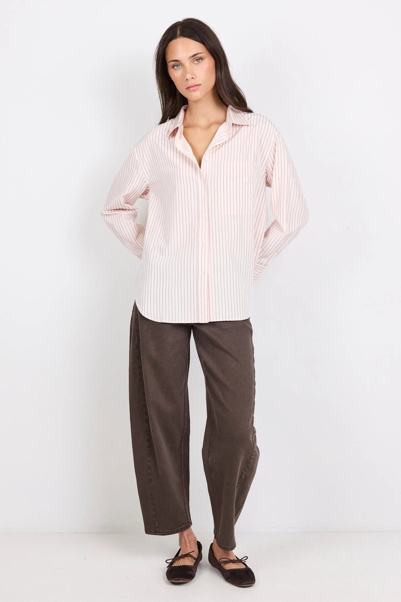You Got This Blush Double Pinstripe Oversized Boyfriend Shirt