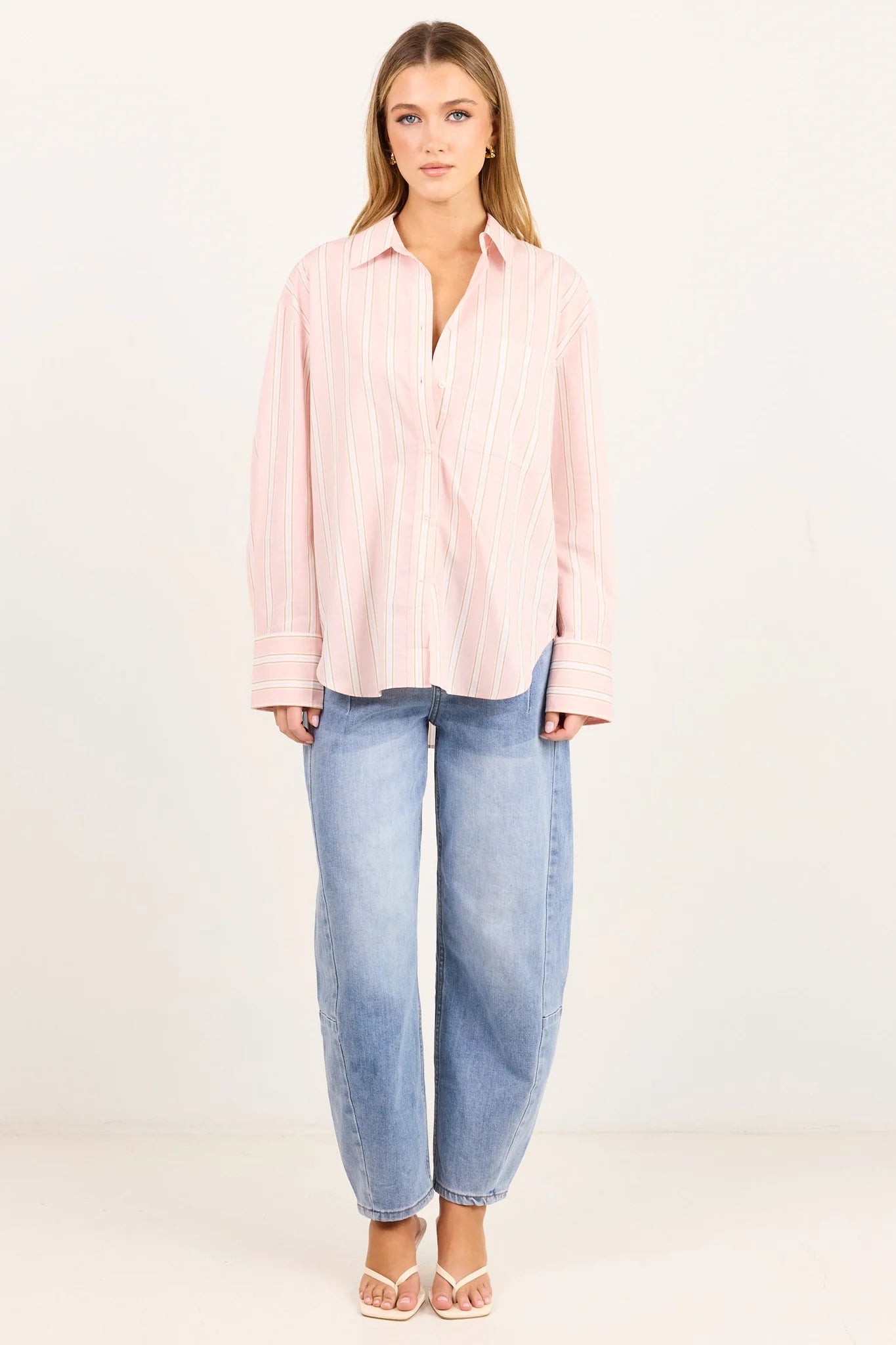 You Got This Pink Beige Stripe Oversized Boyfriend Shirt