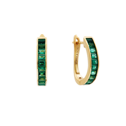 Zoey Gold Plated Green Baguette Cubic Zirconia Hoop Earrings