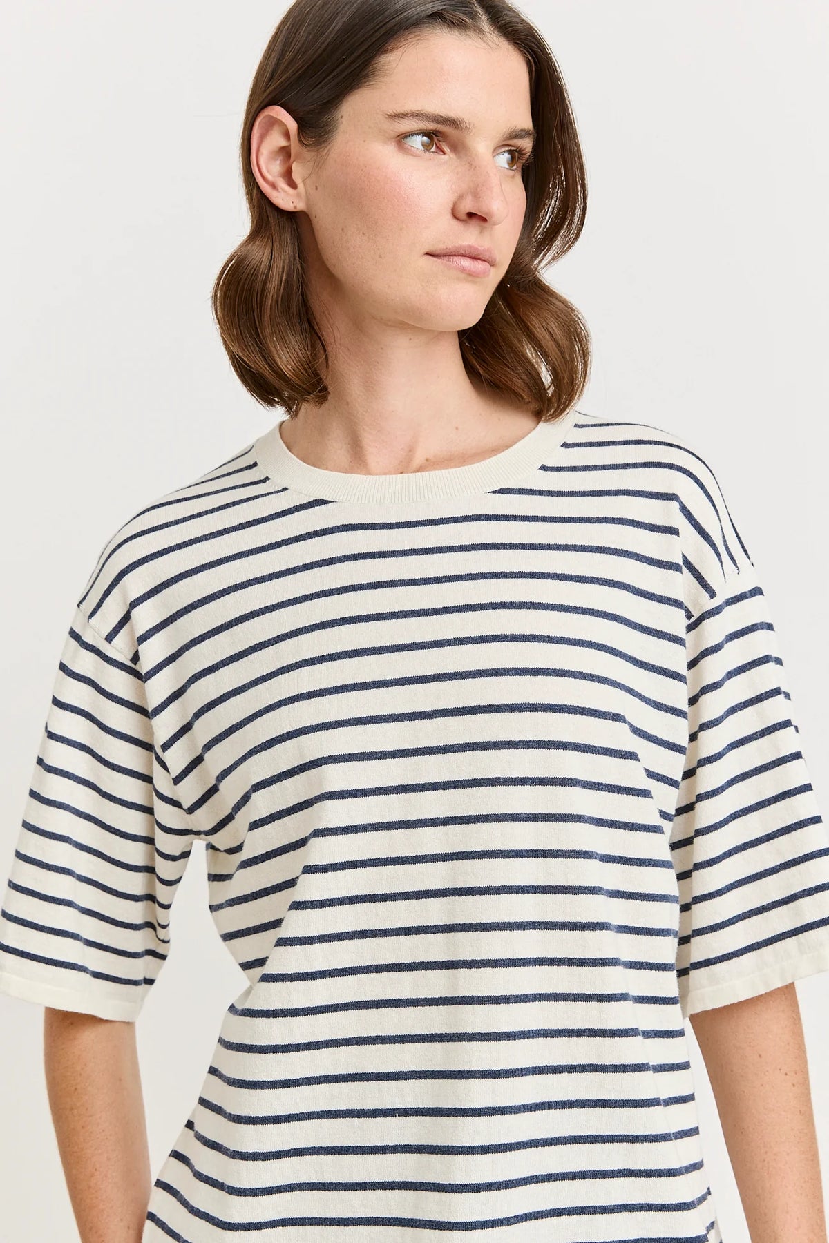 Relaxed stripe knit tee - White