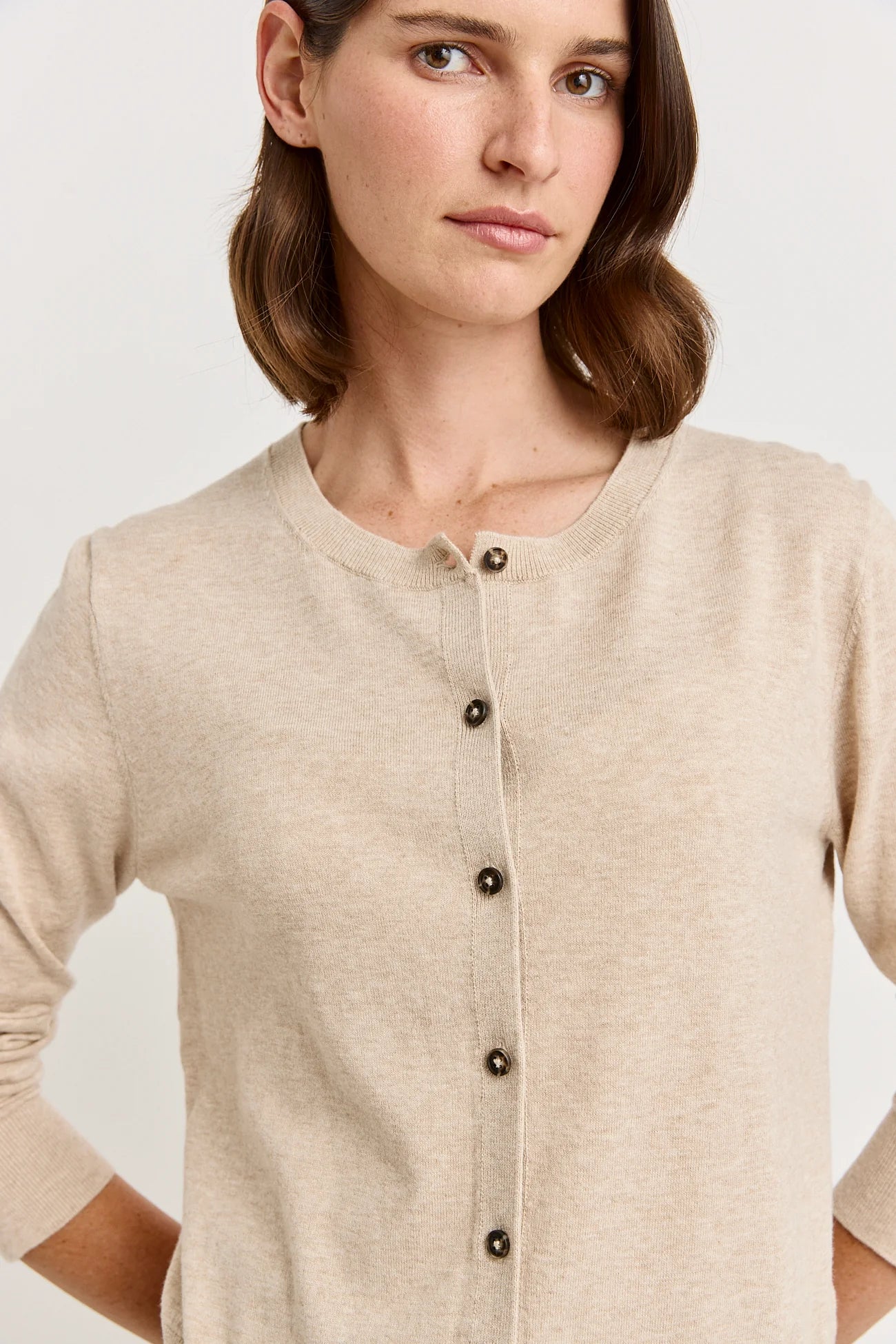 Fine crew cardigan - Jute