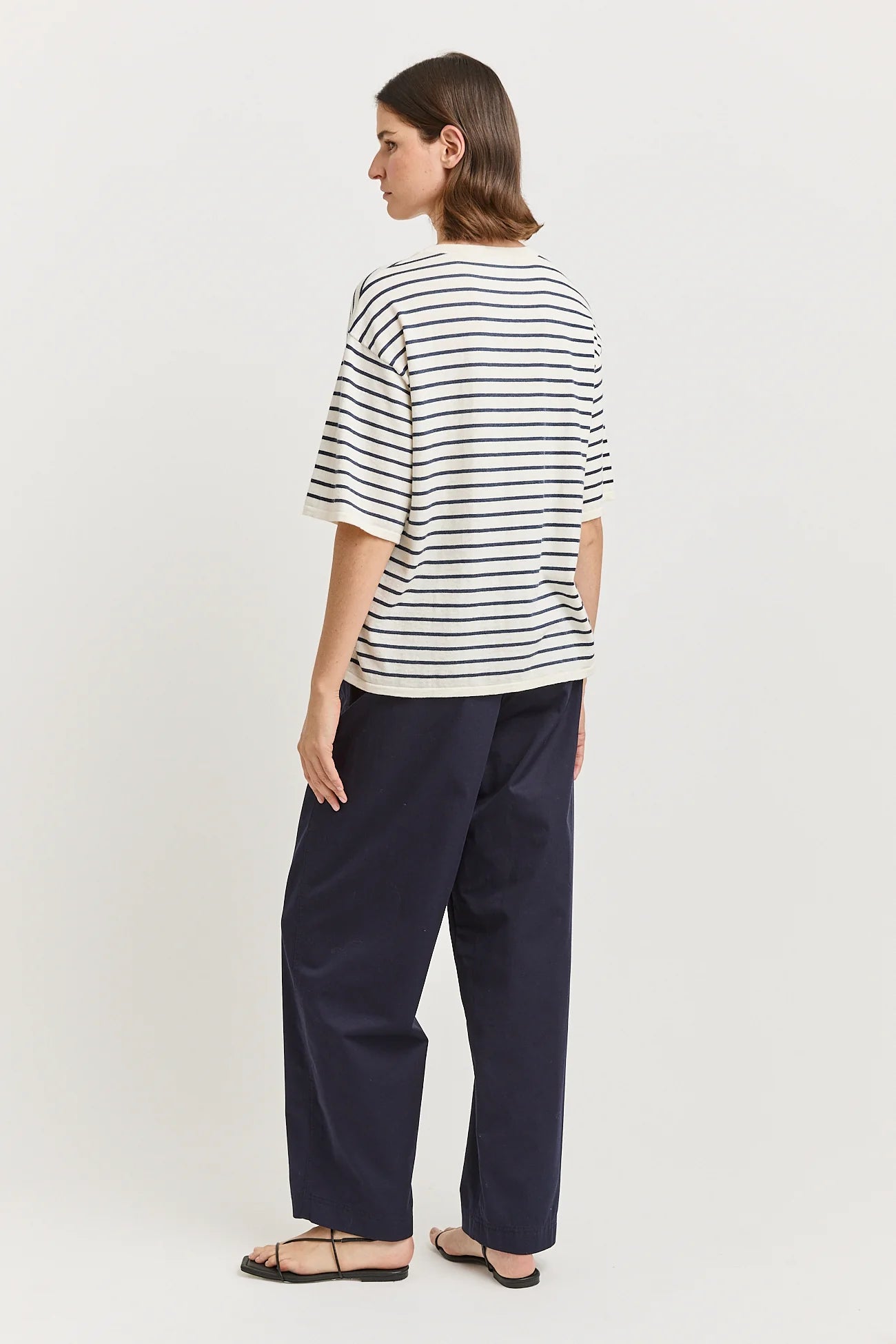Relaxed stripe knit tee - White