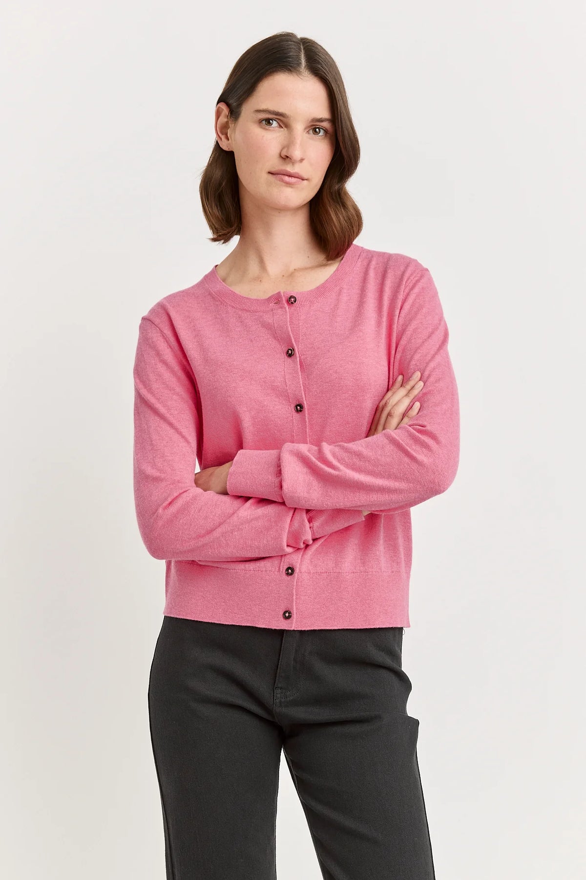 Fine crew cardigan - Flamingo