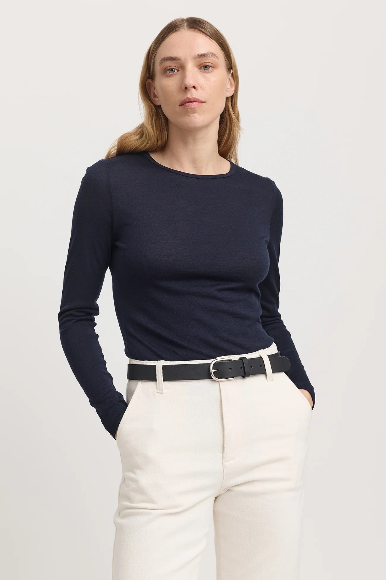 Crew merino tee - French Navy