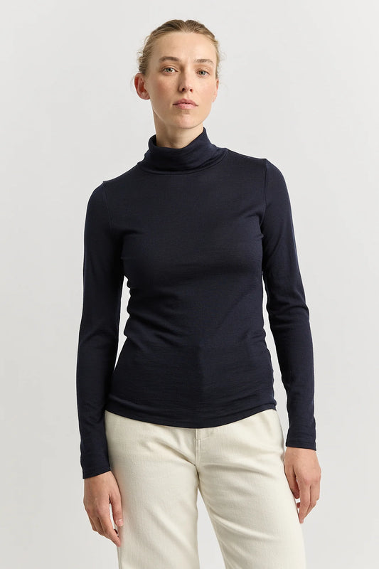 Turtle neck merino tee - French Navy