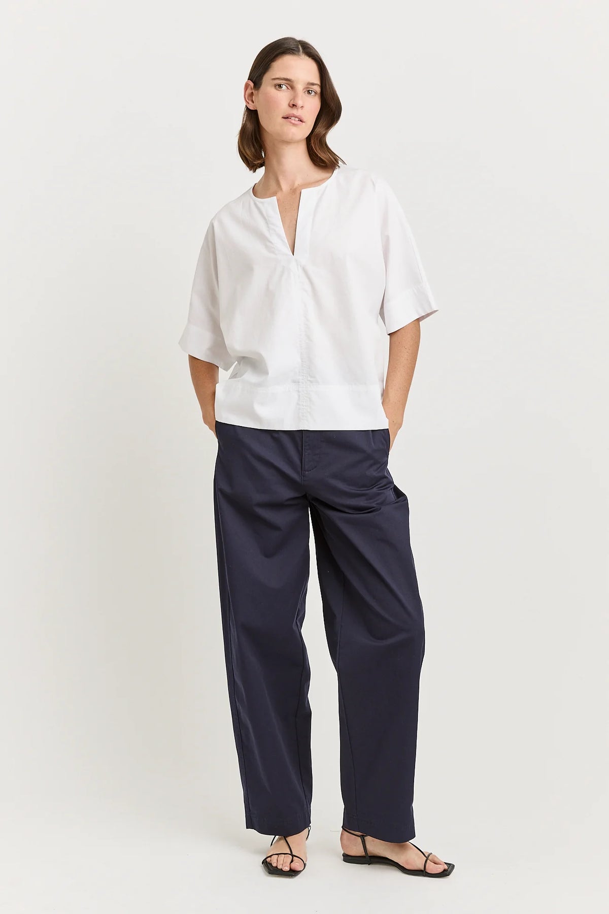 Poplin split neck top