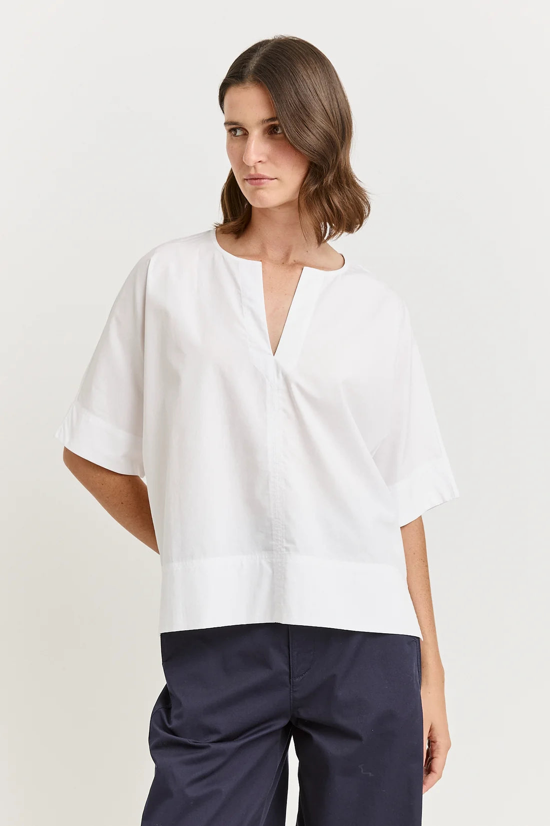 Poplin split neck top