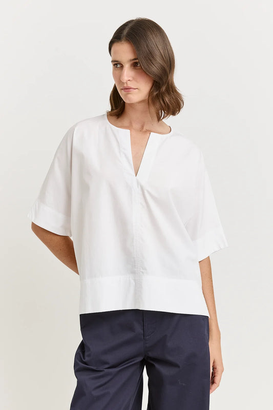 Poplin split neck top