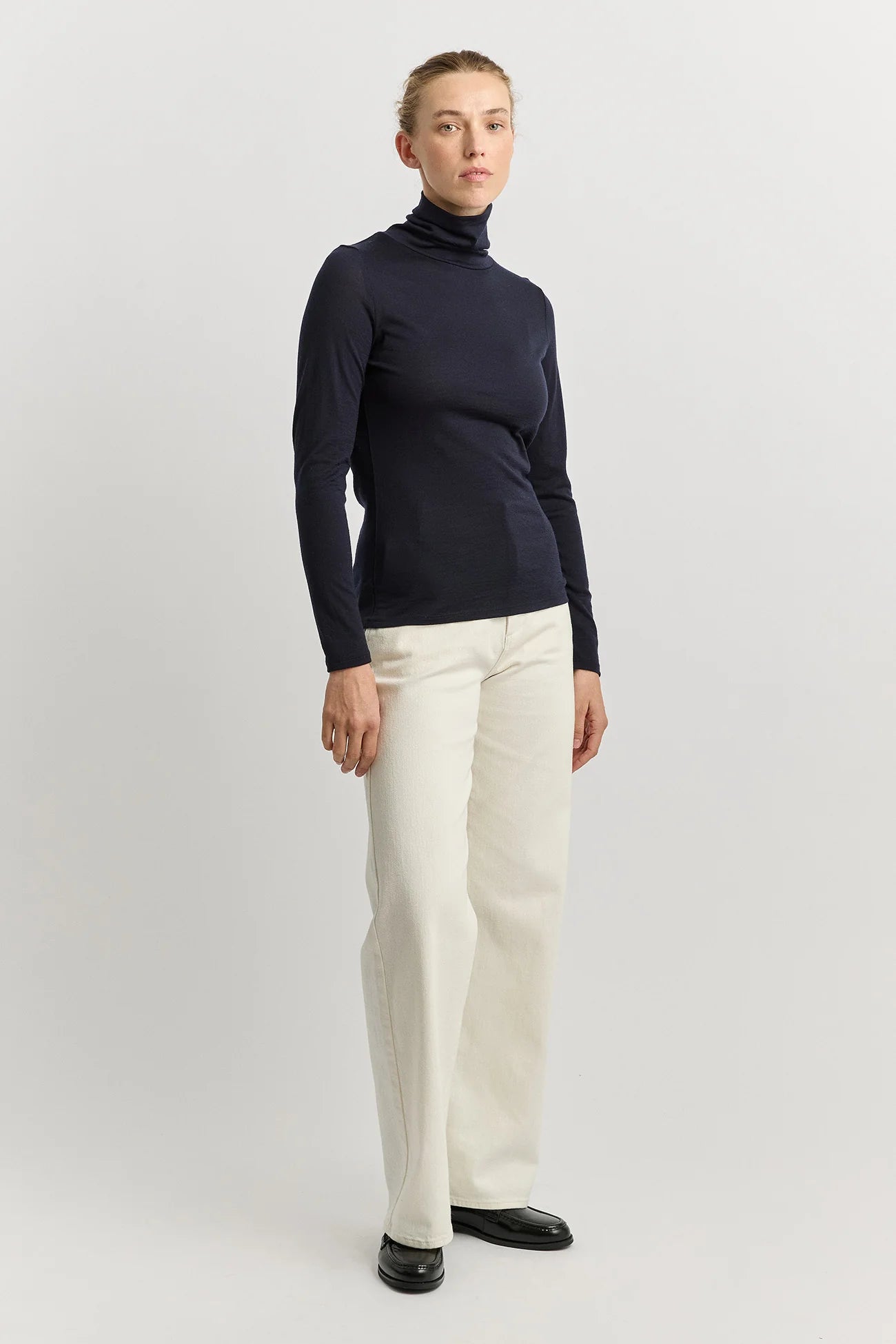 Turtle neck merino tee - French Navy
